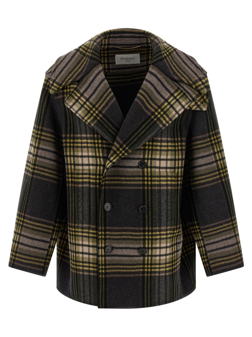 Saint Laurent Double-Breasted Caban Wool Coat With Ulster Collar