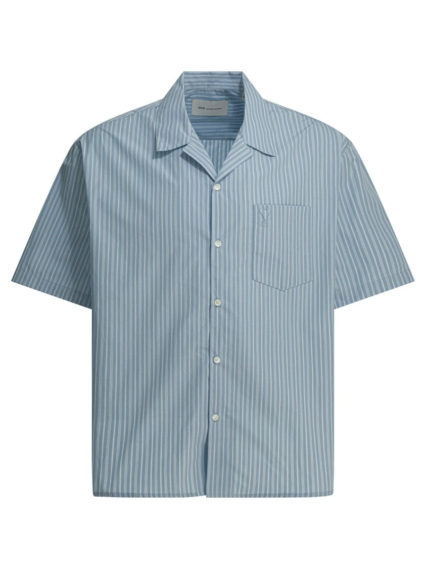 Ami Paris Light Blue Short-Sleeve Shirt With Pearl Accents