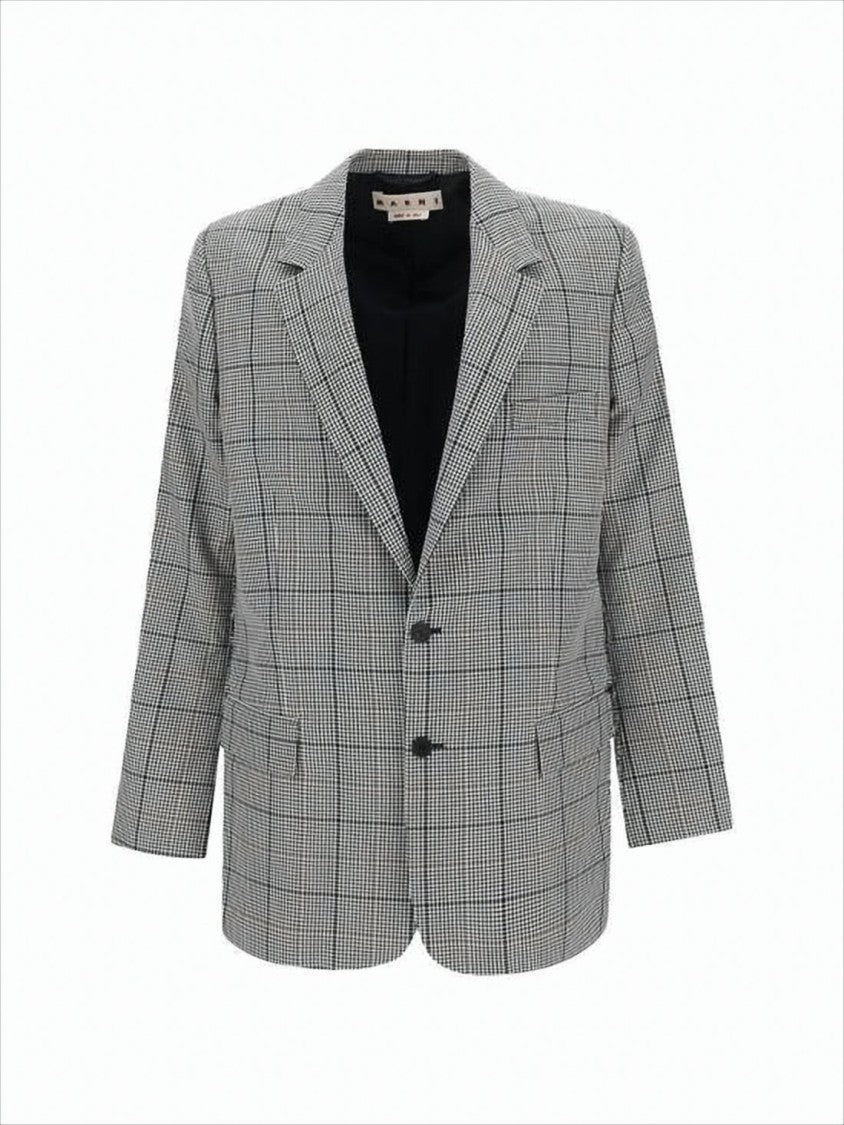 Marni Tailored Checkered Suit Jacket With Notched Lapel And Flap Pockets