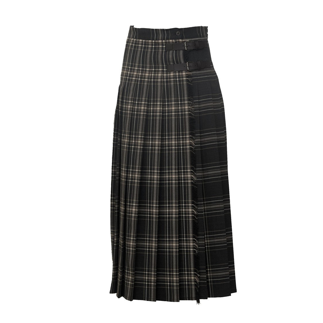 Max Mara Tartan Fringed Wool-Blend Wrap Long Skirt