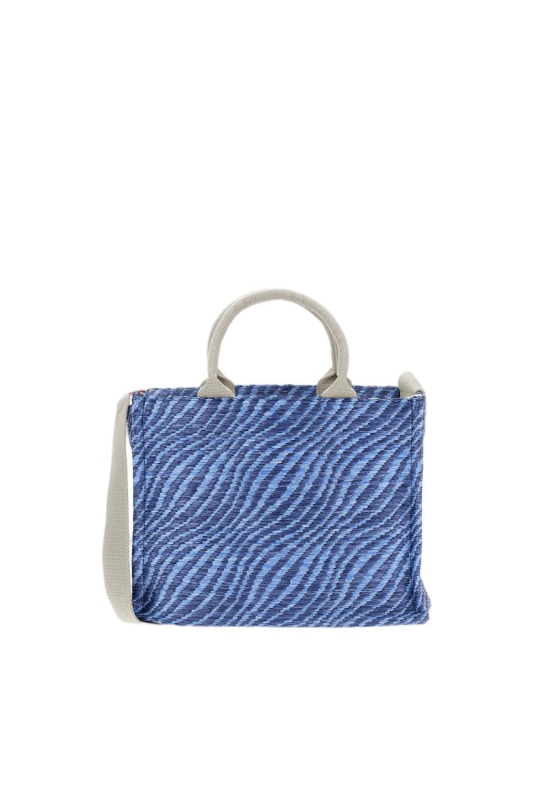 Marni Textured Blue Canvas Small Tote Bag With Contrasting Strap