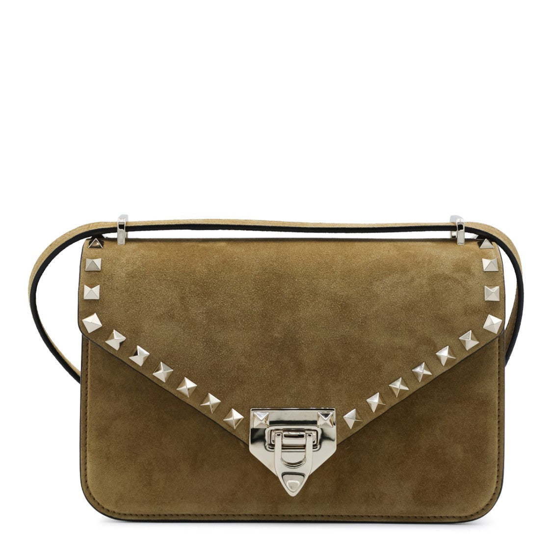 Valentino Garavani Rectangular Suede Shoulder Bag With Silver Pyramid Studs