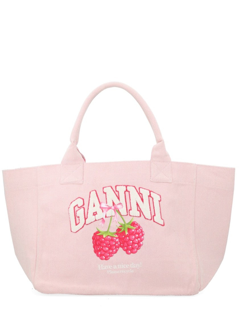 Ganni Raspberry Graphic Light Pink Background Tote Bag