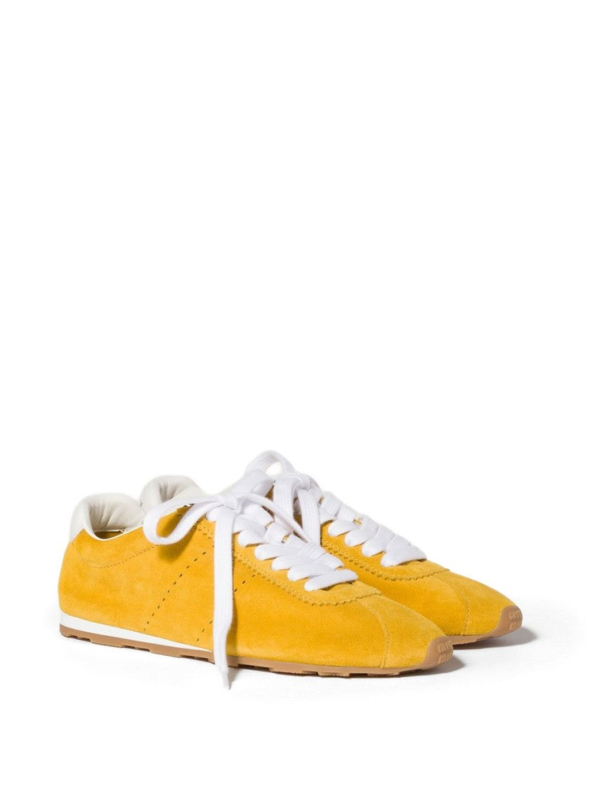Miu Miu Low-Profile Suede Upper Branded Heel Tab Flats