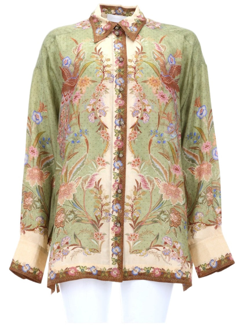 Zimmermann Indra Floral Bird Motif Silk Shirt
