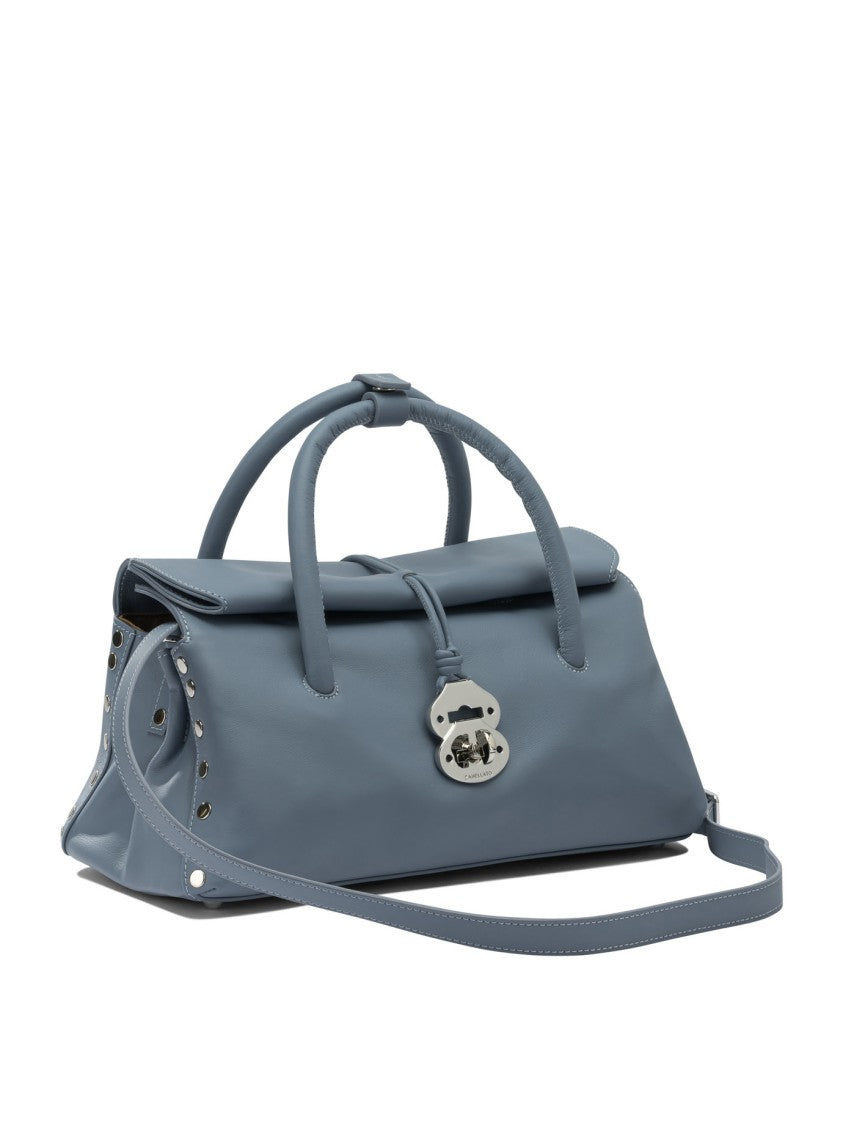 Zanellato Structured Blue Leather Handbag With Silver Accents