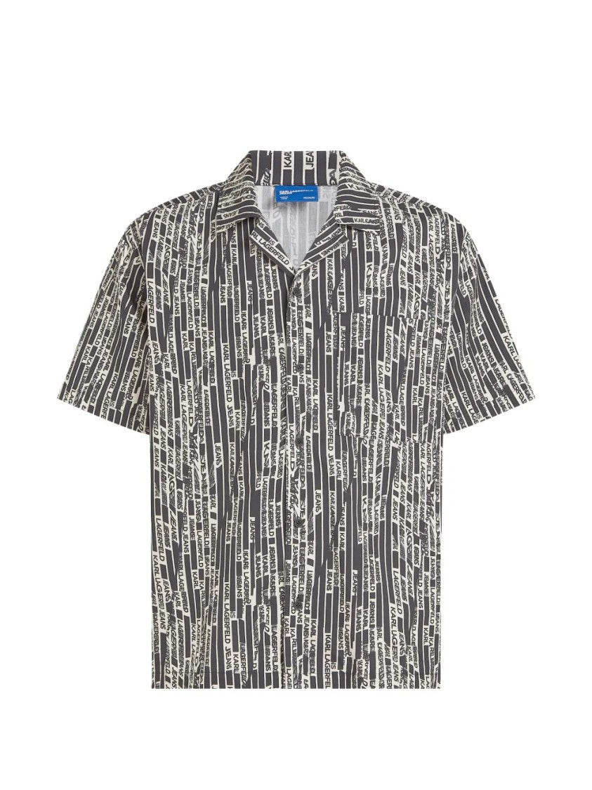 Karl Lagerfeld Boxy Fit Short-Sleeve Shirt With Vertical Text Pattern