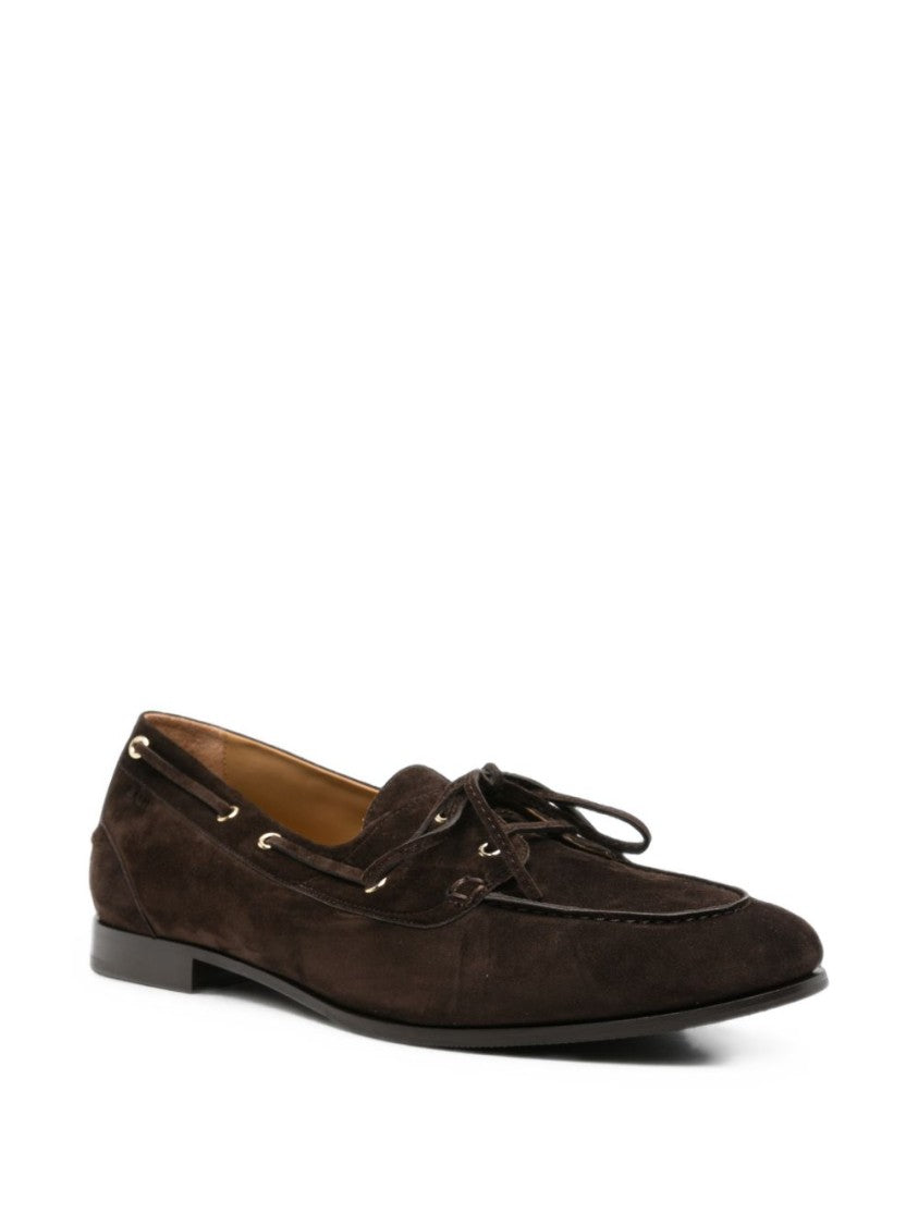 Bally Moccasin-Style Lace-Up Bow Suede Flat Shoes
