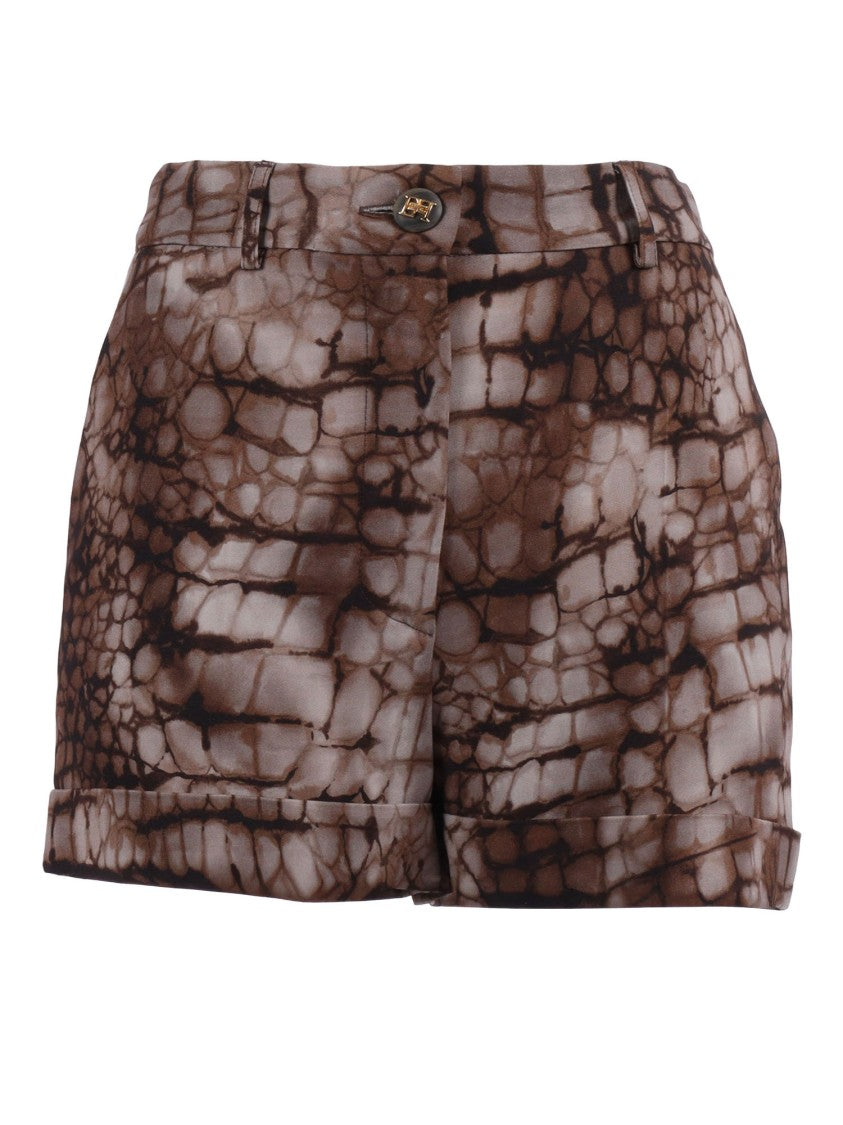 Elisabetta Franchi Brown Tailored Textured Reptile Shorts