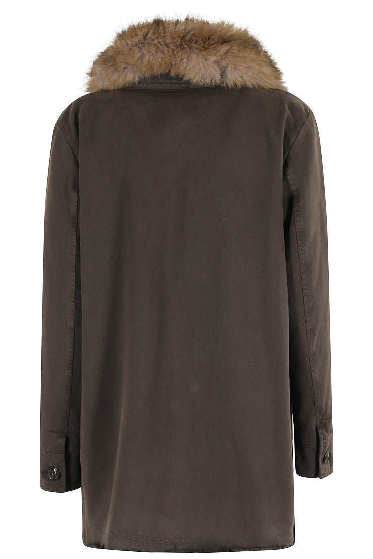 Bazar Deluxe Chocolate Wool Blend Jacket With Detachable Fur-Trimmed Neckline