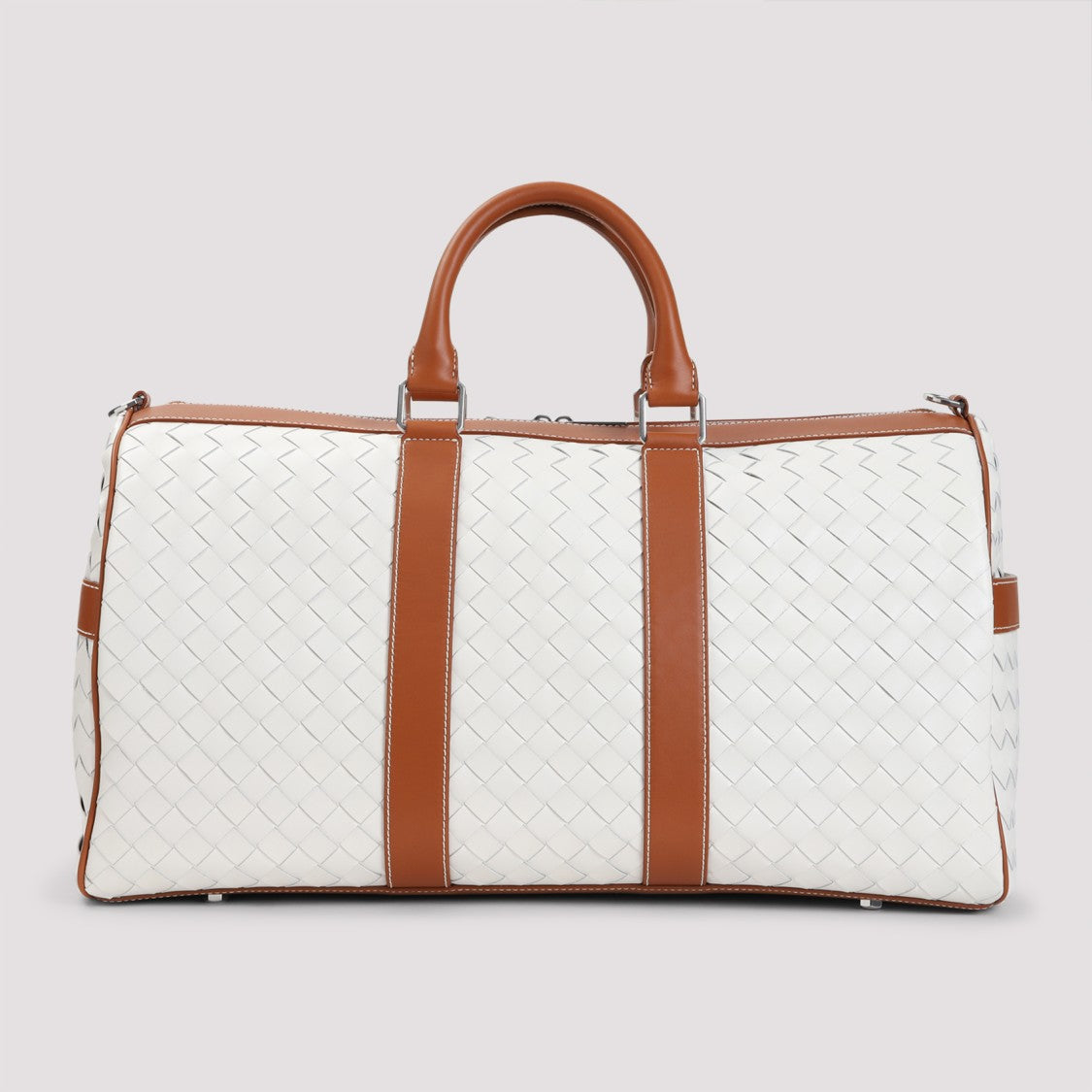 Bottega Veneta Medium Classic Intrecciato White And Beige Leather Duffle Bag