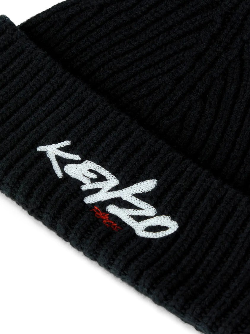 Kenzo Ribbed Knit Beanie With Contrasting Embroidery