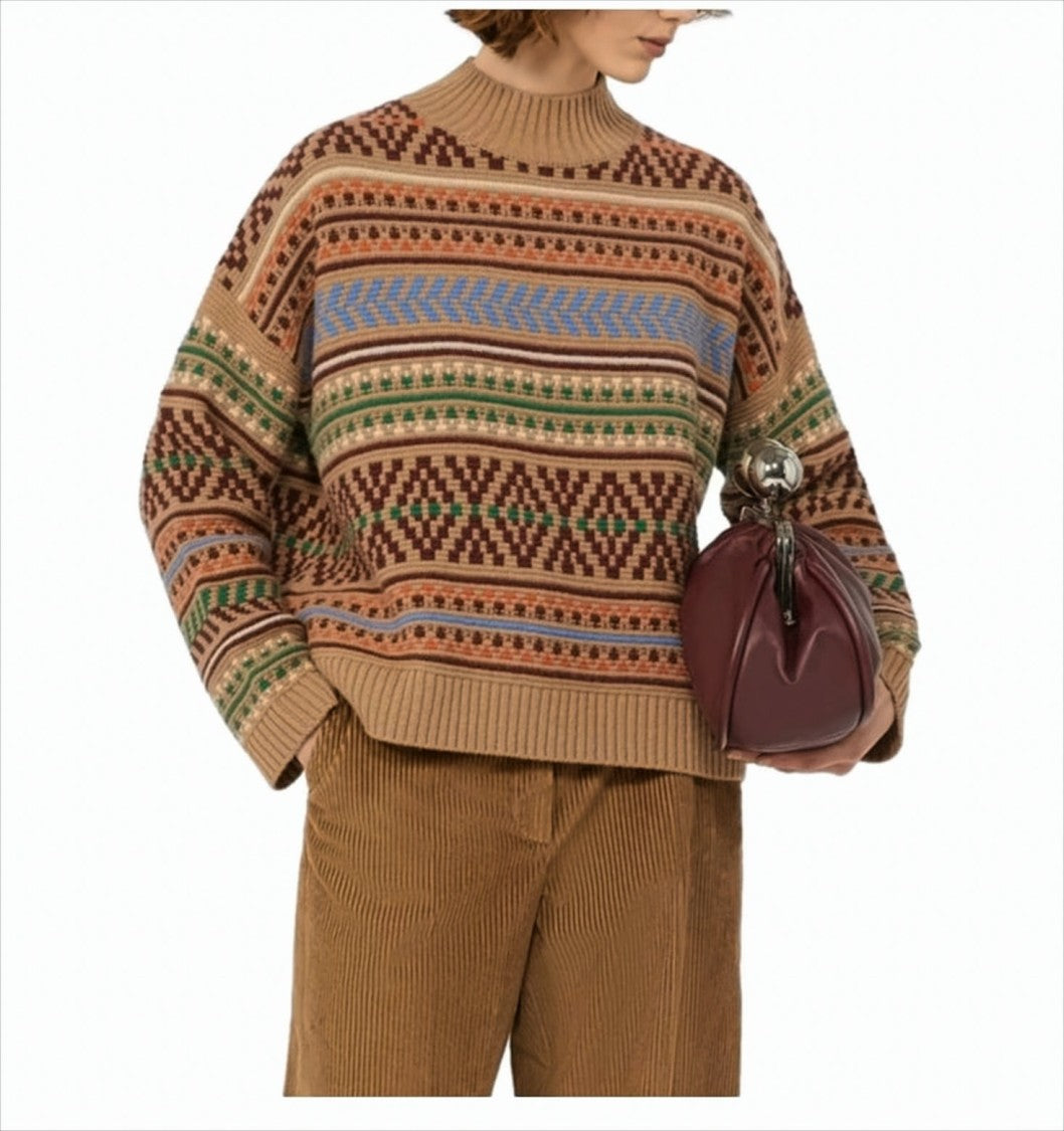 Weekend Wool Jacquard Sweater With Crater Neck