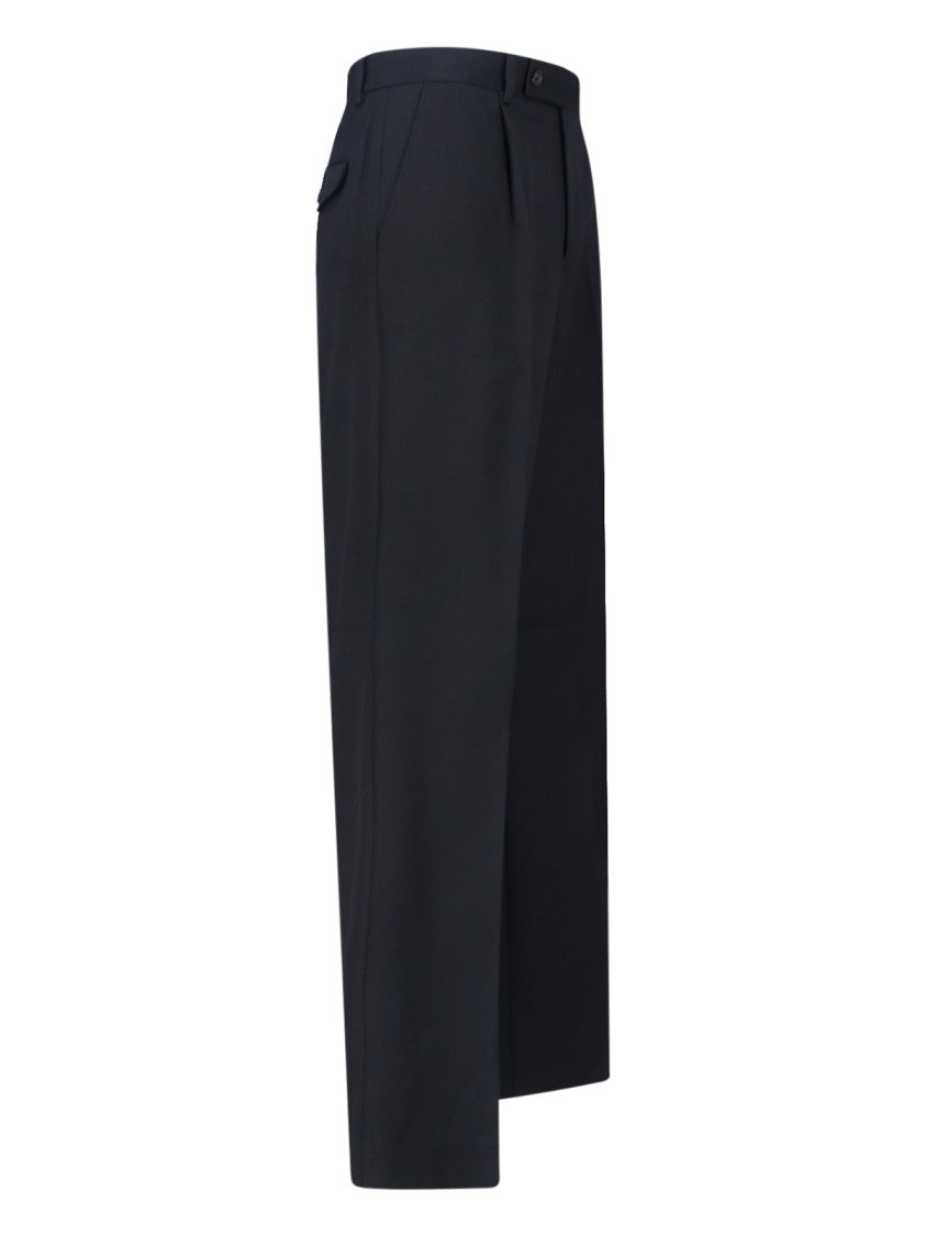 Tonywack Wide-Leg Black Wool Blend Trousers With Pleated Front