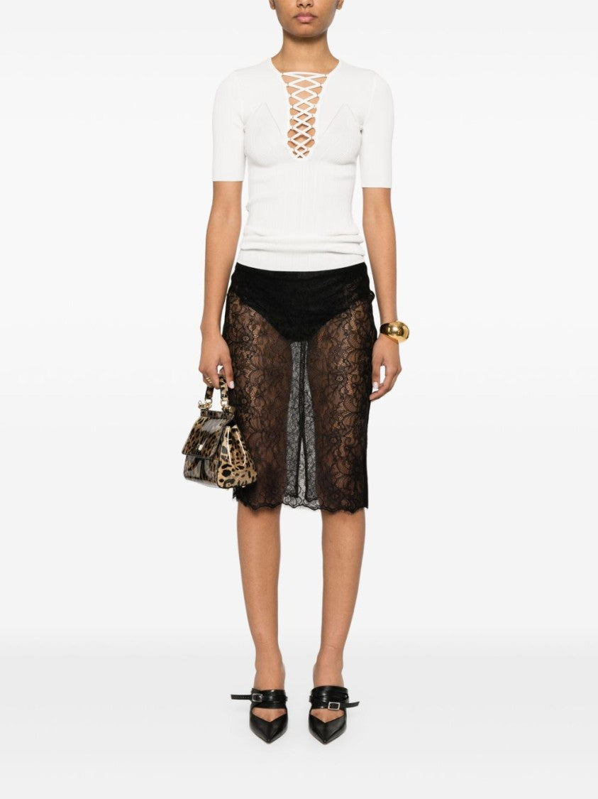 Elisabetta Franchi Nero Skirt With Delicate Lace Design