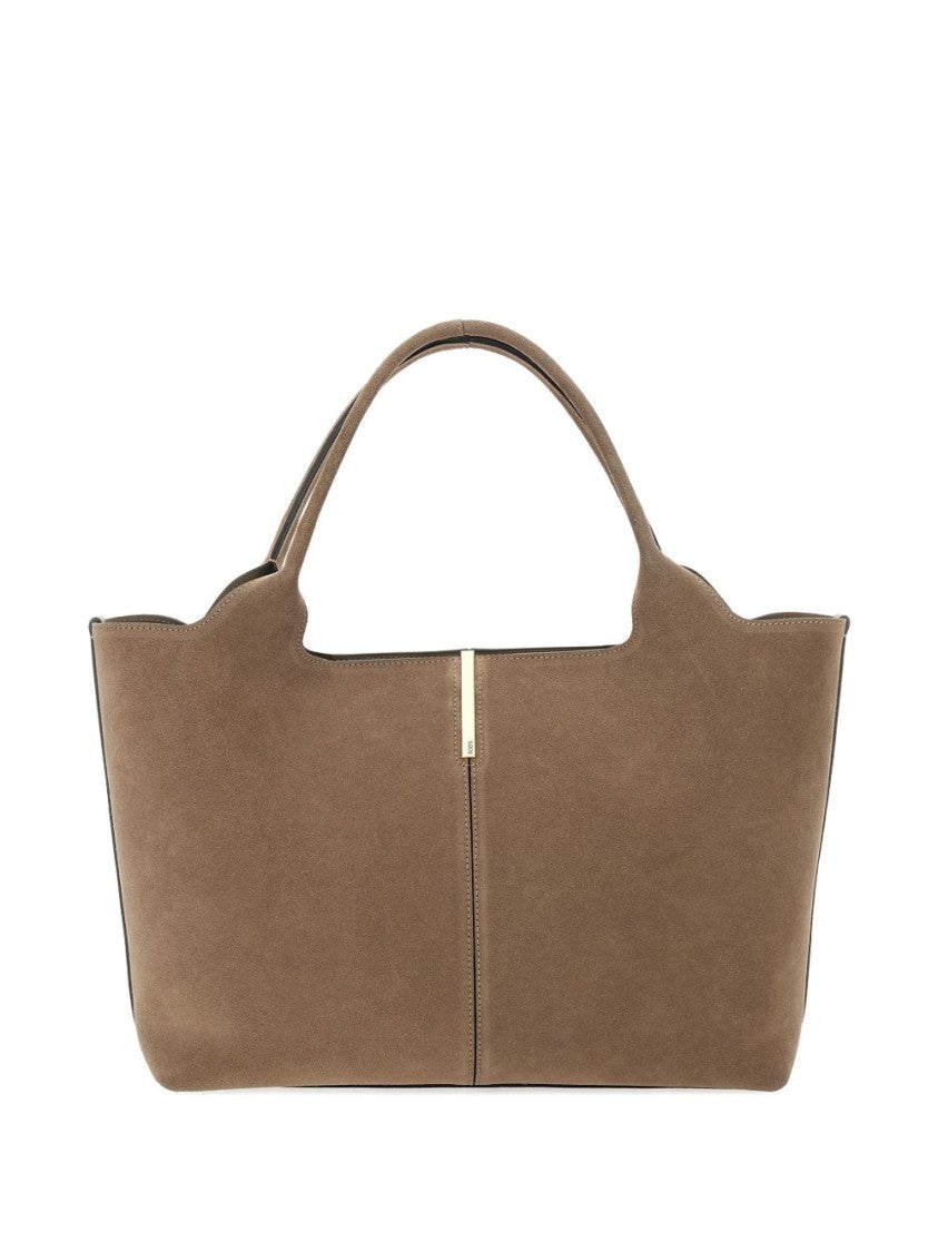 Tod's Brown Suede Appliqué Structured Top Bag
