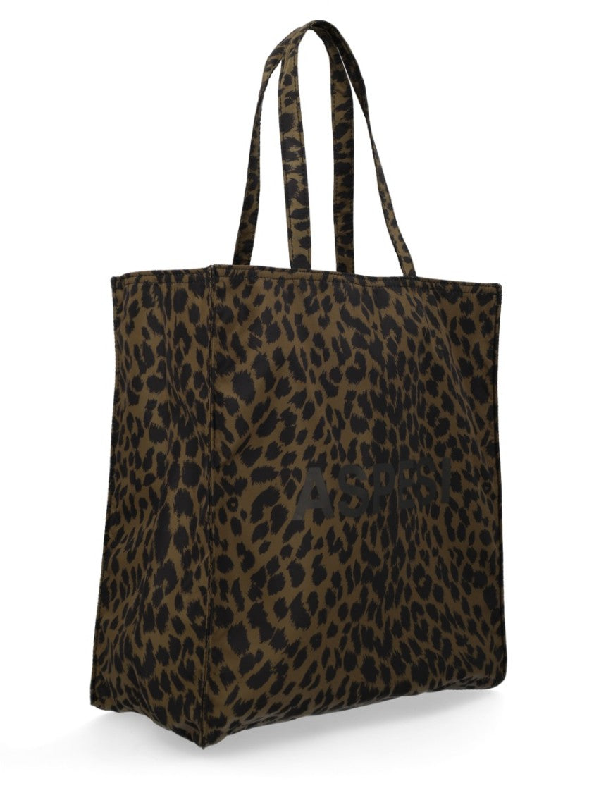 Aspesi Leopard Print Structured Sturdy Handles Tote Bag