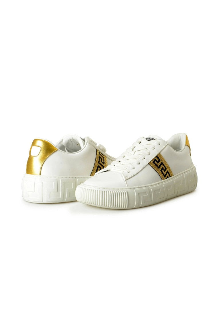 Versace White Leather Greek Key Sneakers