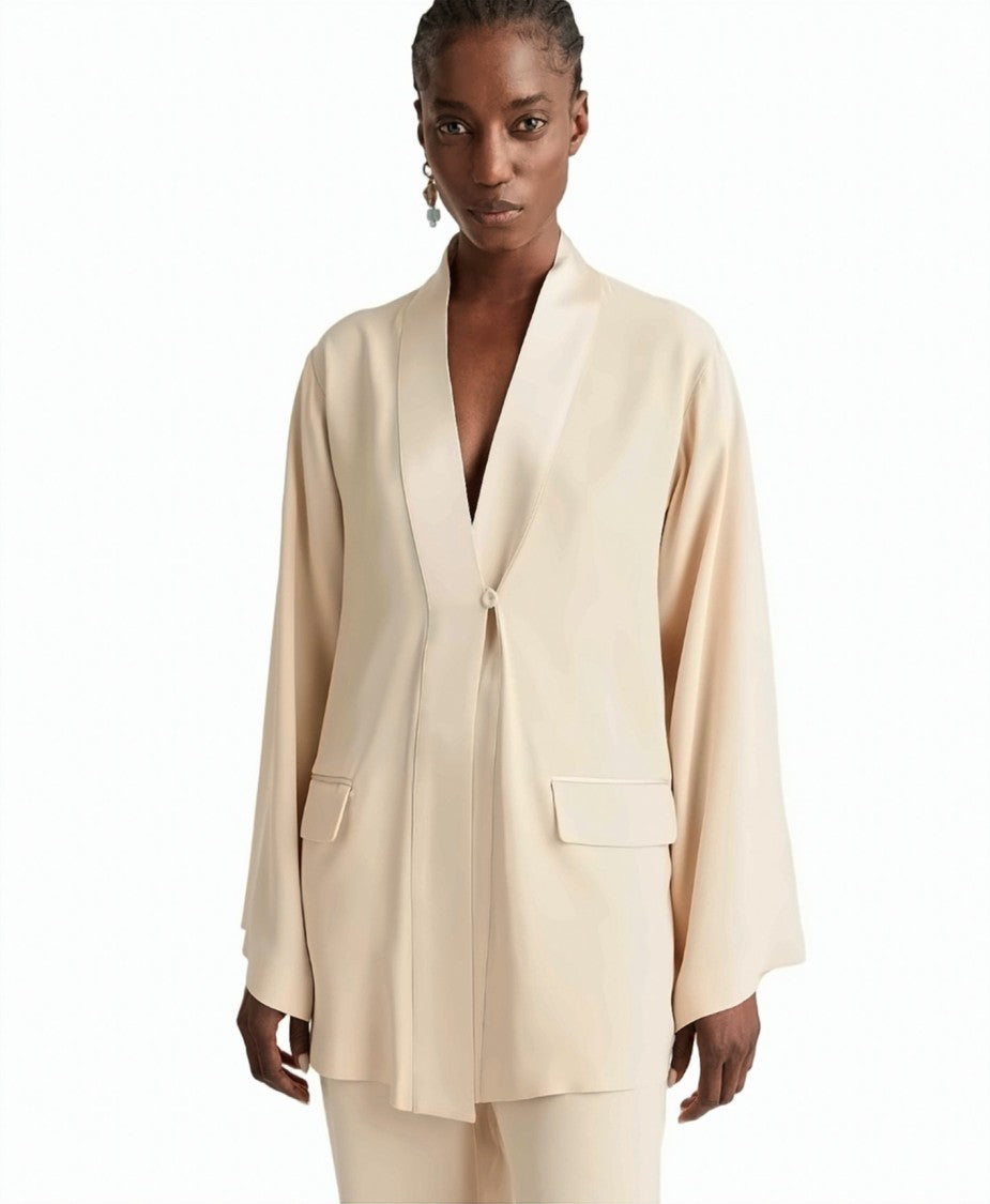 Momonì Envers Satin Contrasting Kimono Collar Long Evening Blazer