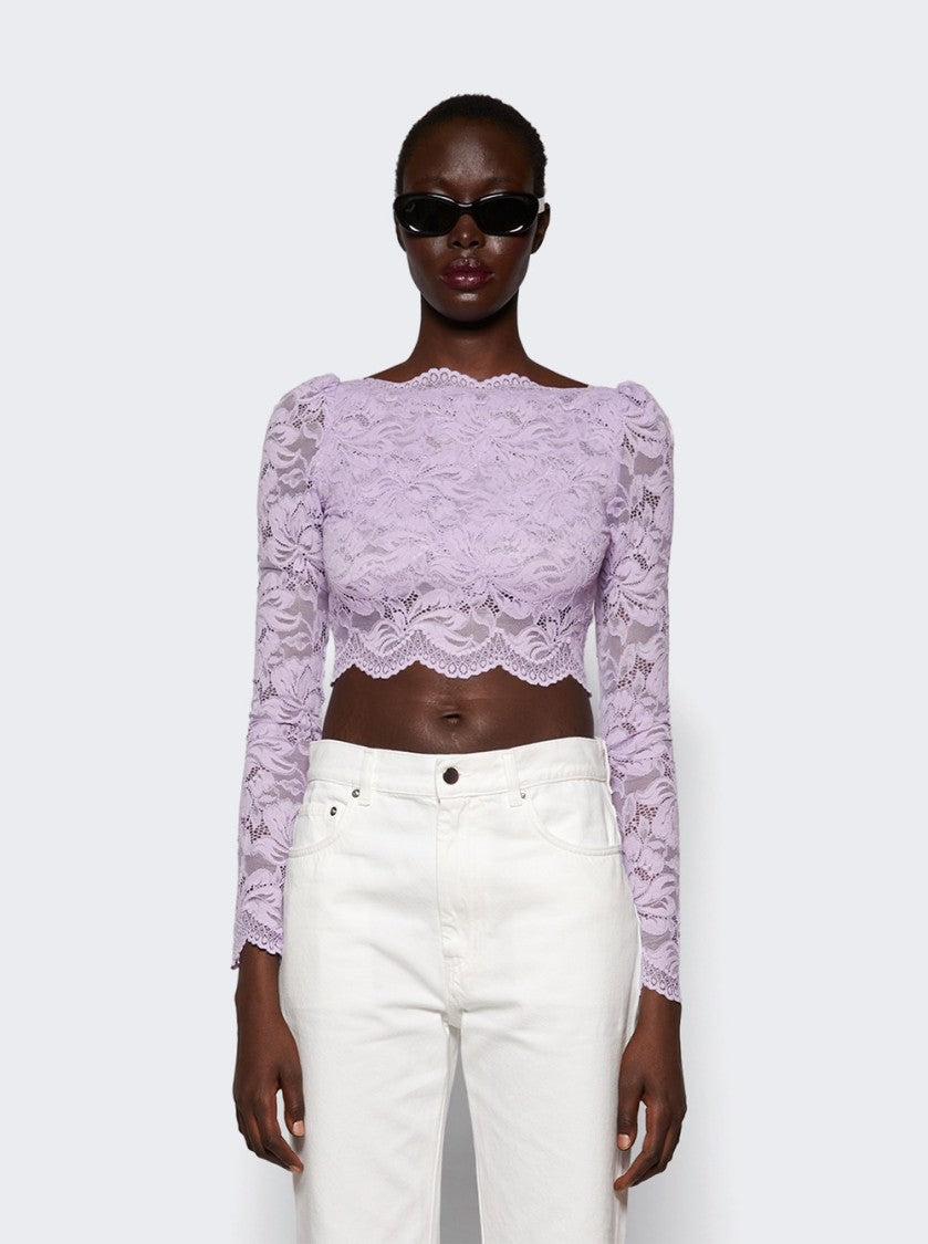 Rabanne Lace Long Sleeve Crop Top French Lavender