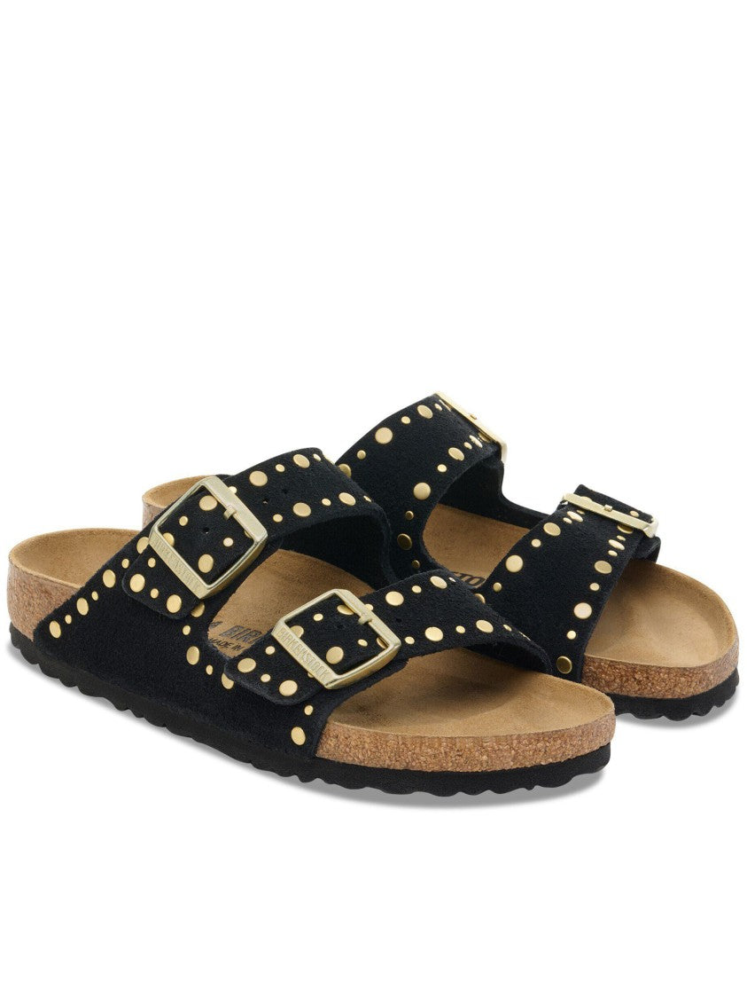Birkenstock Arizona Rivet Black Suede Studded Sandals