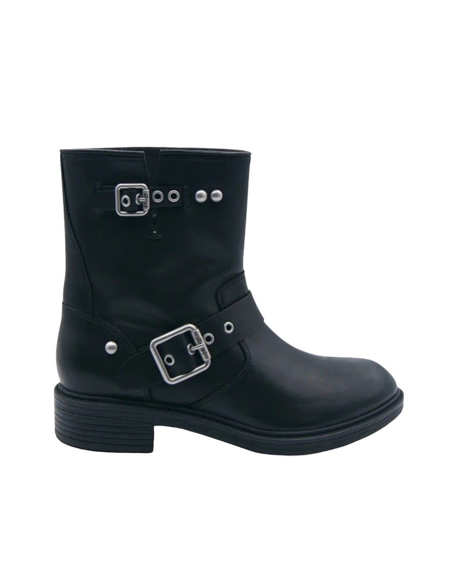 Ash Flamelily Mustang Black Rounded Toe Studded Leather Ankle Boots