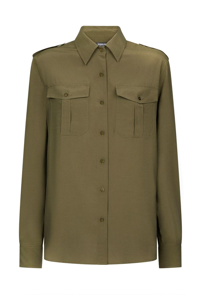 Dondup Green Viscose Utility Shirt