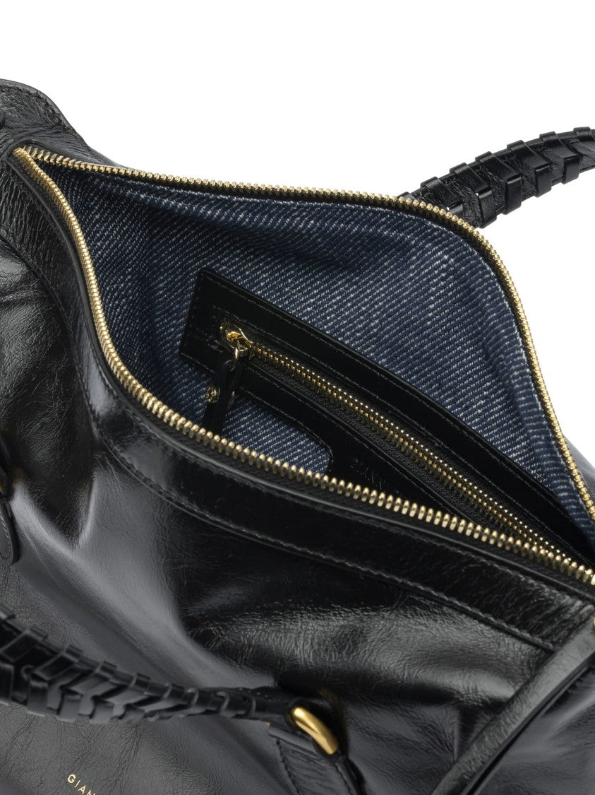 Gianni Chiarini Rectangular Leather Handbag With Braided Handles And Gold-Tone Accents