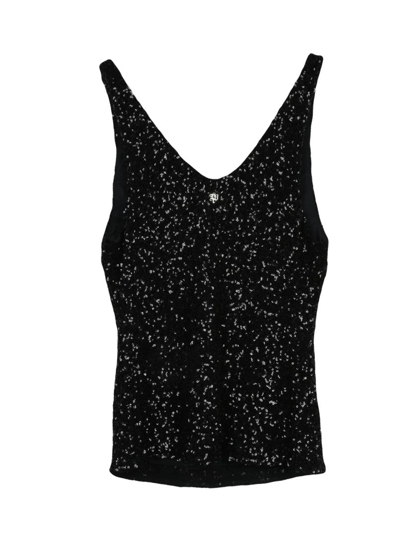 Aniye By Black Sequin Stretch V-Neck Top