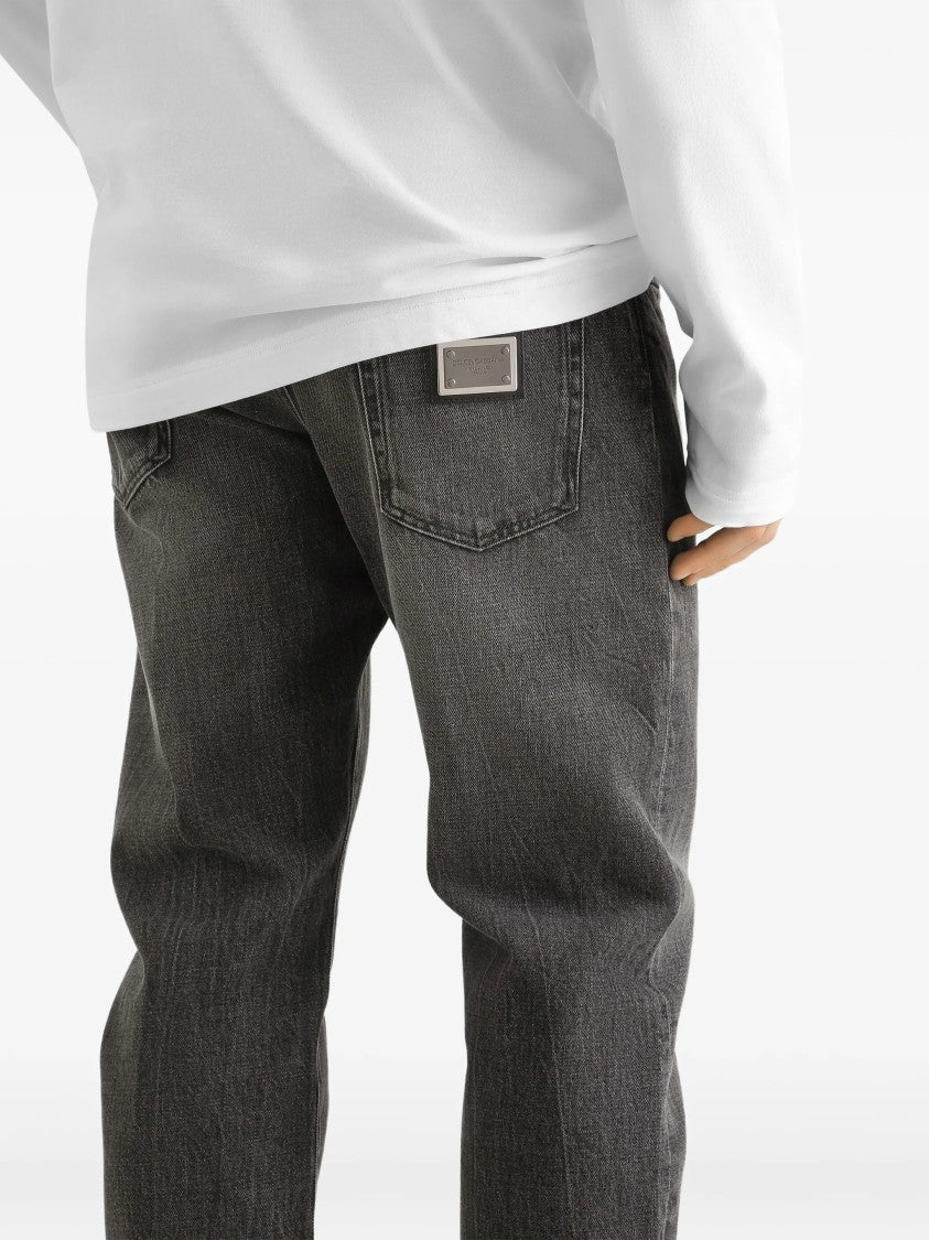 Dolce & Gabbana Washed Black Cotton Straight-Leg Trousers