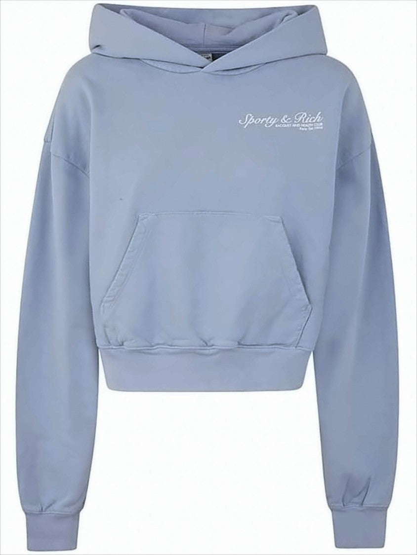 Sporty And Rich Relaxed-Fit Cropped Hoodie In Soft Blue Fabric