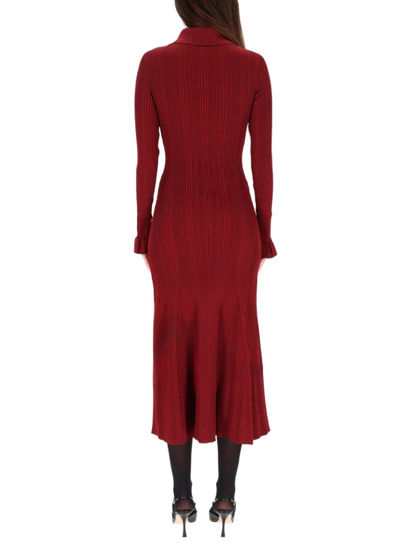 Self-Portrait Ribbed Flared Collar Midi Dress