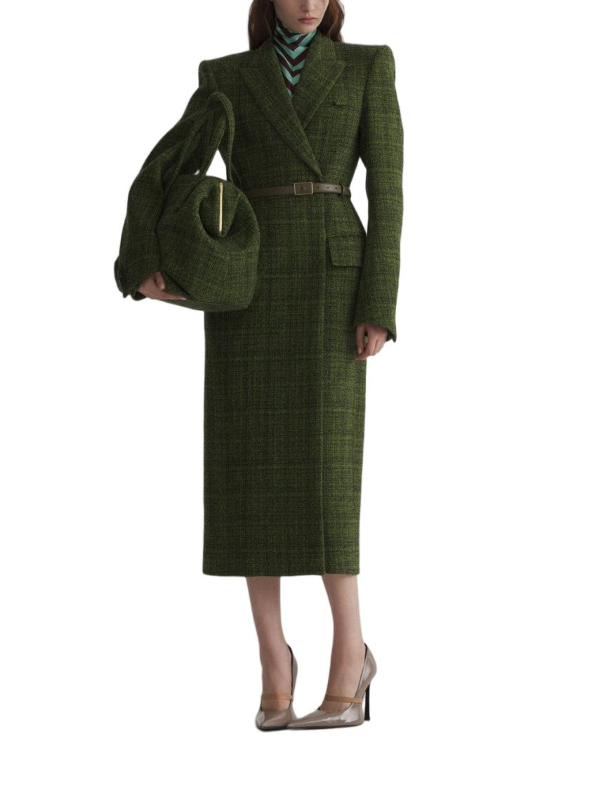 Mugler Deep Green Tweed-Blend Tailored Coat