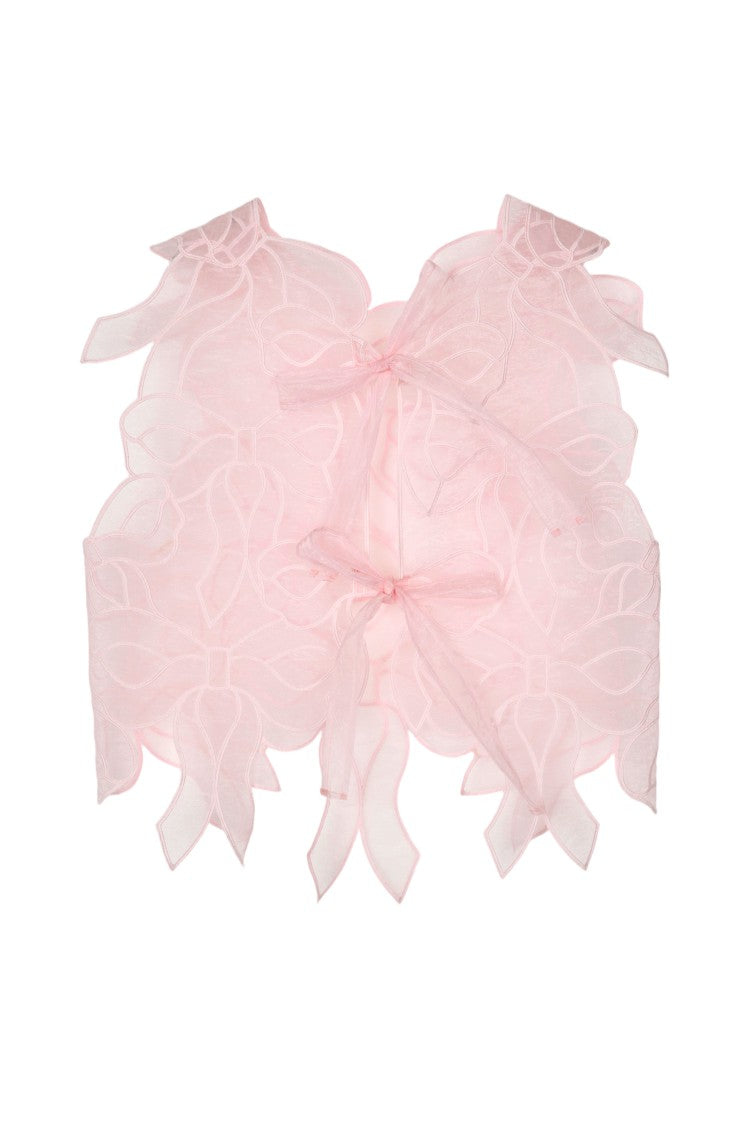 Cecilie Bahnsen Bow-Embroidered Sleeveless Crop Top With Adjustable Closure