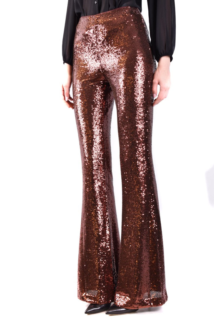 L'agence Flared Brown High-Waisted Sequined Trousers