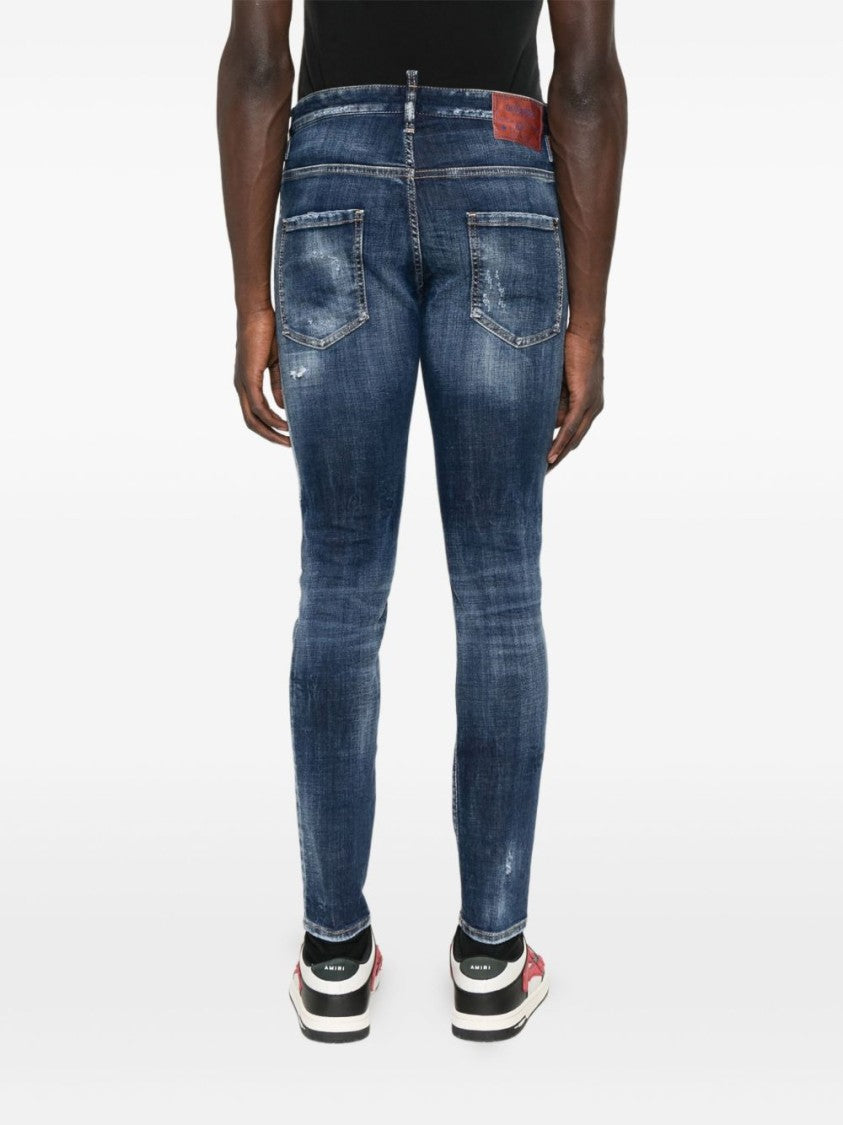 Dsquared2 Navy Blue Distressed Skater Jeans With Five-Pocket Design