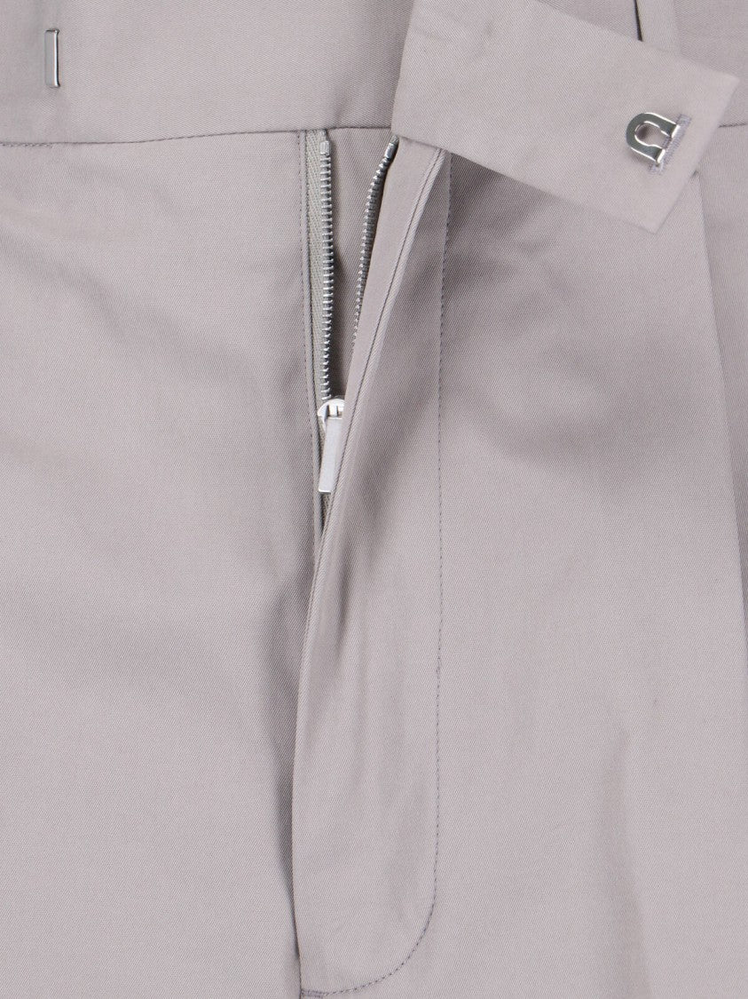 Jil Sander Grey High-Waisted Tailored Cotton Trousers