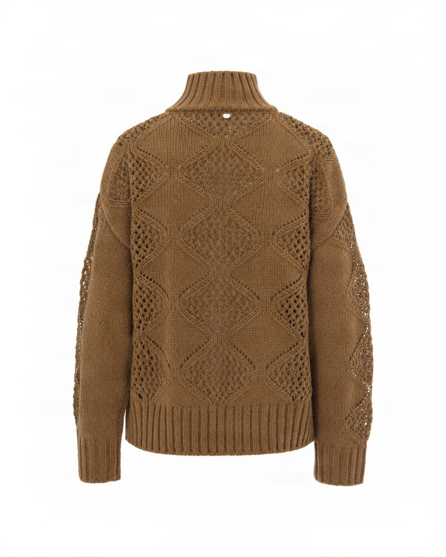 Liu Jo Brown High-Neck Diamond Argyle Knit Sweater