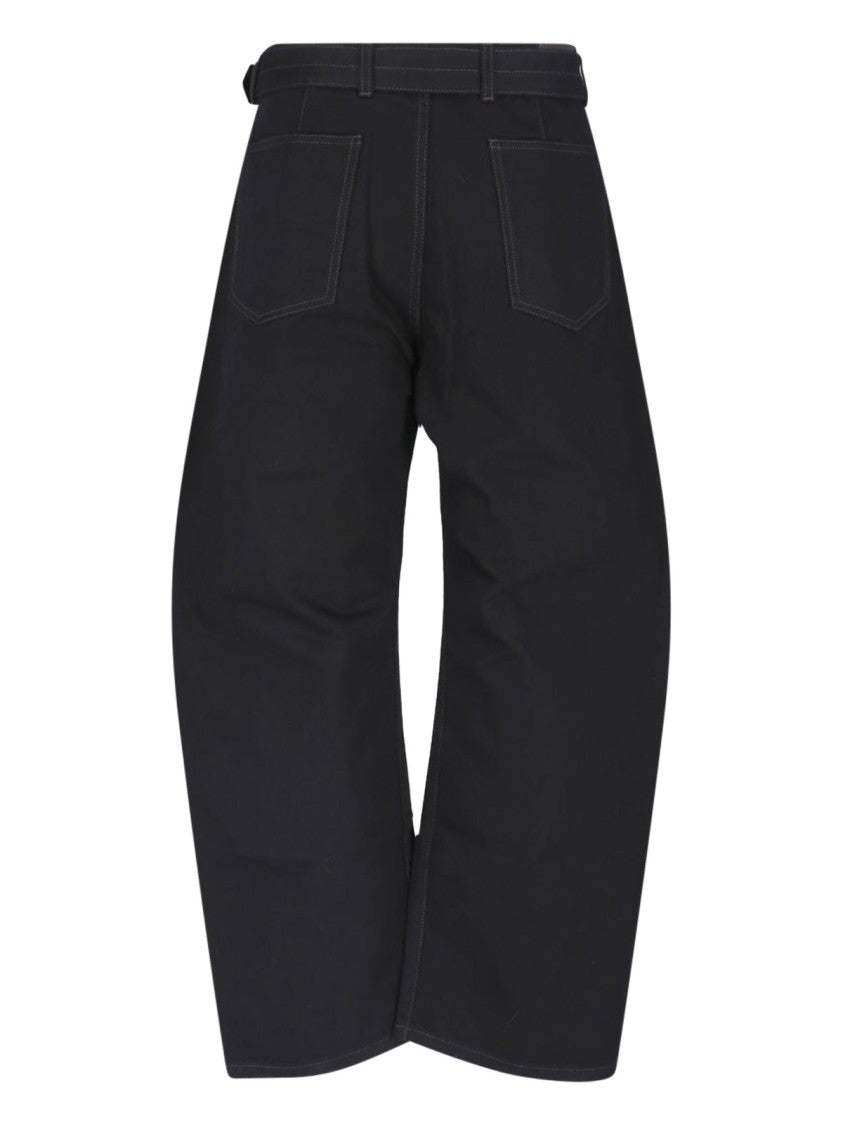 Lemaire Black Belted Rounded Wide-Leg Cotton Pants