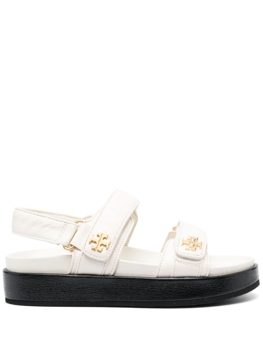 Tory Burch Ivory Sandals With Adjustable Straps And Gold-Tone Accents