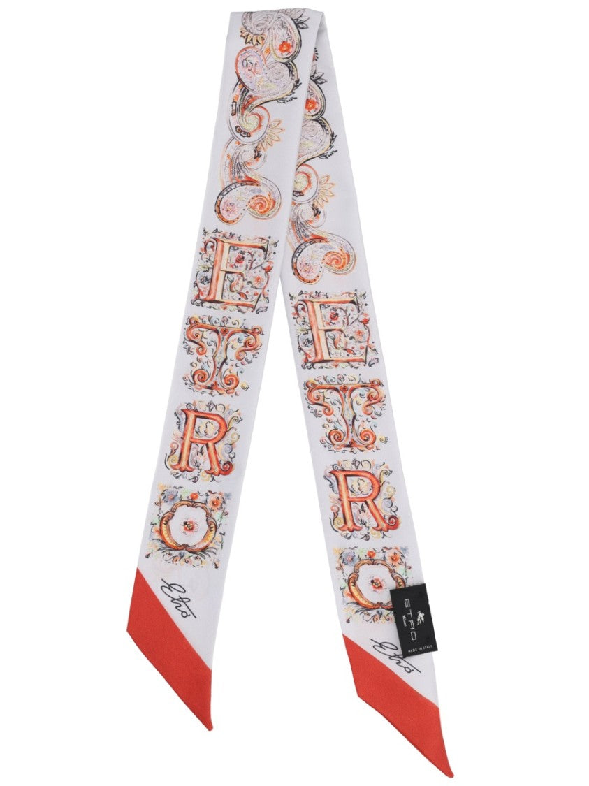Etro Ornamental Multicolor Bold Red Tips Silk Scarf
