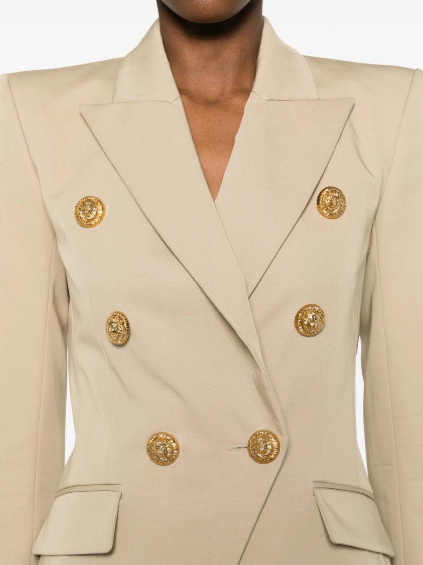 Balmain Beige Double Breasted Structured Shoulder Jacket