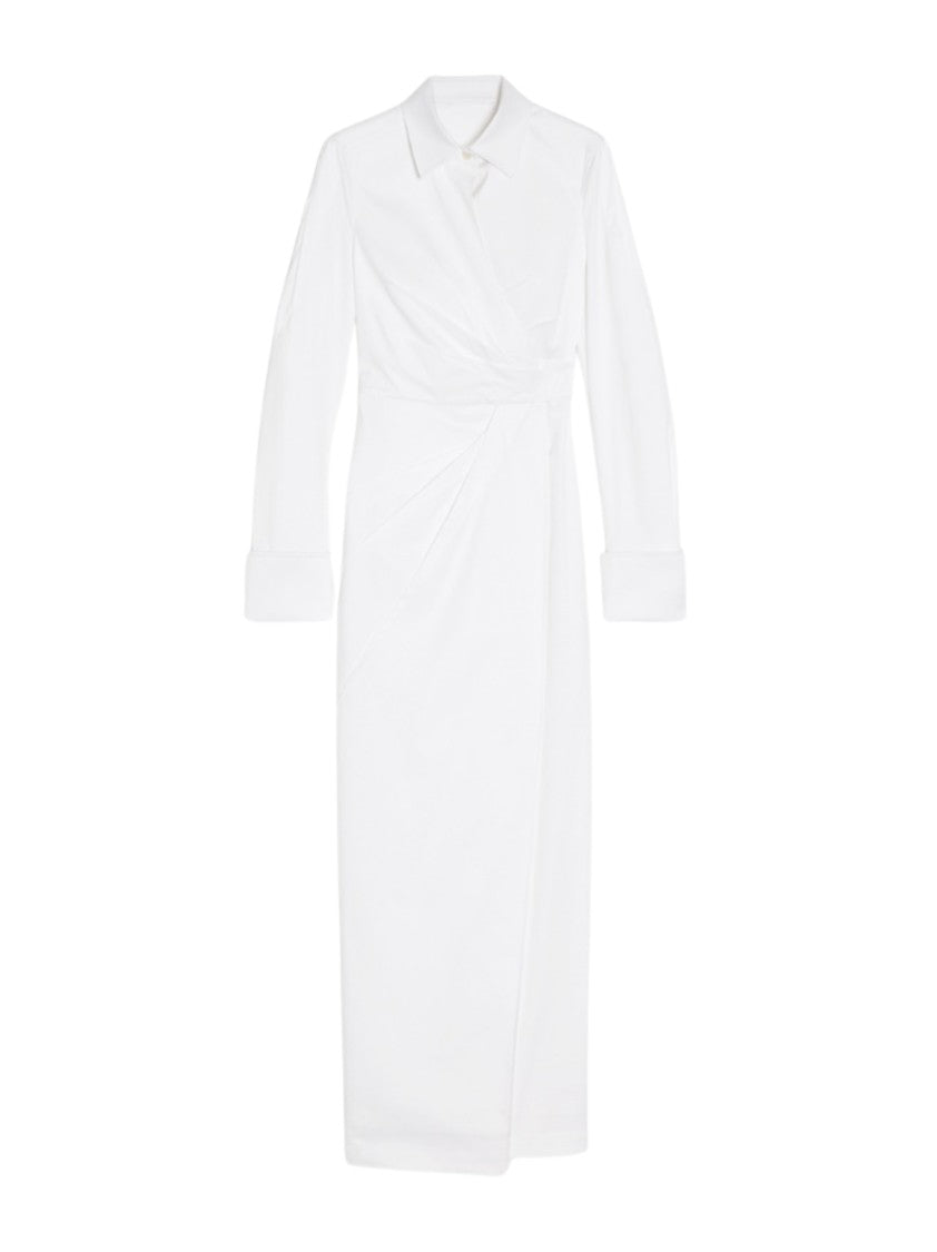 Max Mara Tailored White Wrap Dress With Intricate Pleating