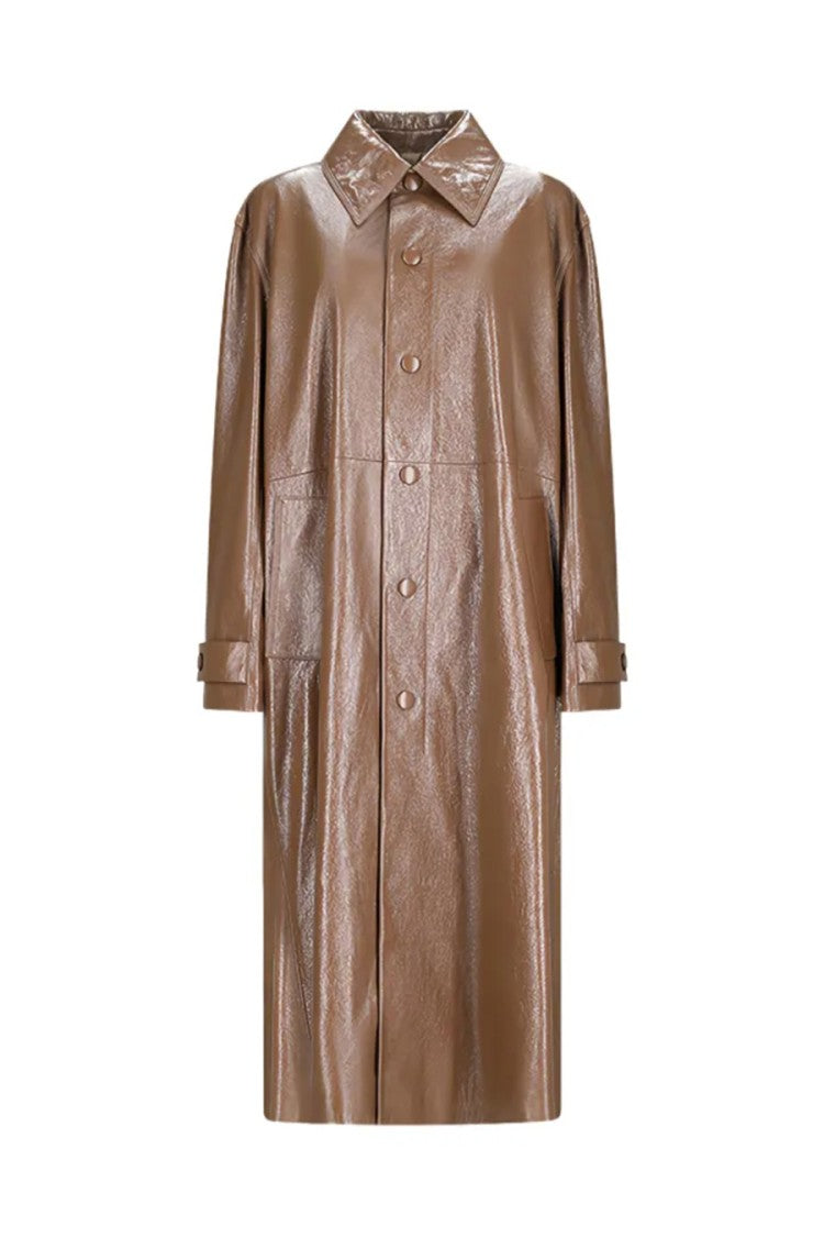 Jil Sander Brown Leather Button-Front Long Coat