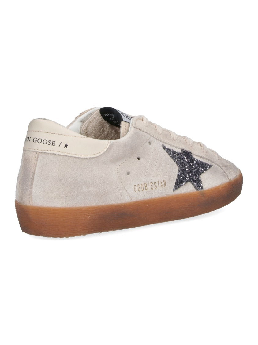 Golden Goose Soft Beige Suede Low-Top Sneakers With Glittery Star Detail