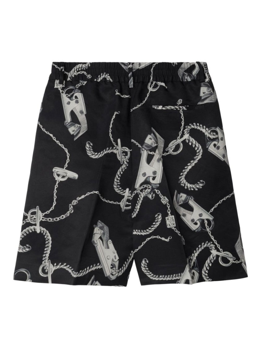 Burberry Knee-Length Chain-Link Print Shorts With Pleat Detailing