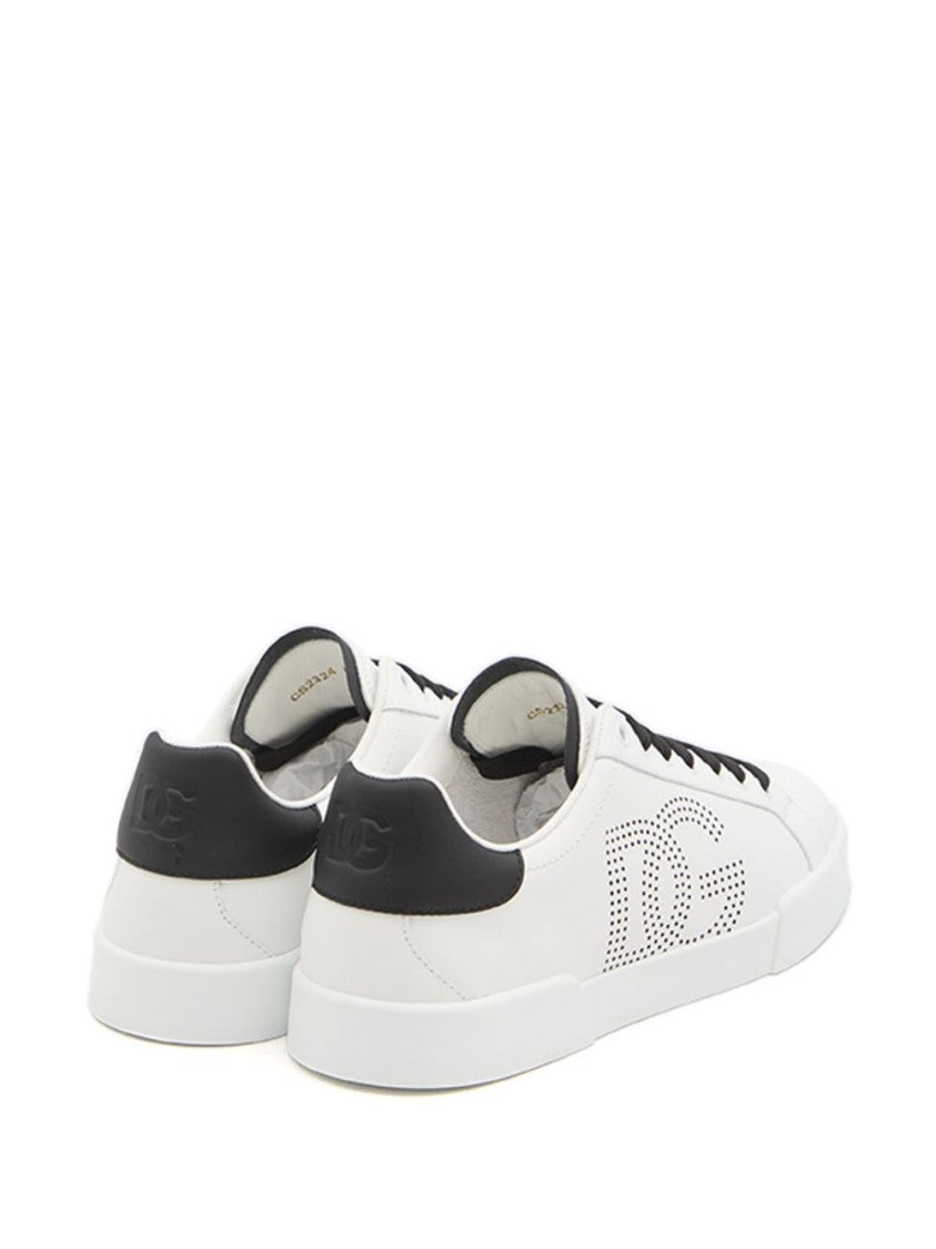 Dolce & Gabbana Perforated Leather Sneakers With Logo Accents And Flat Rubber Sole