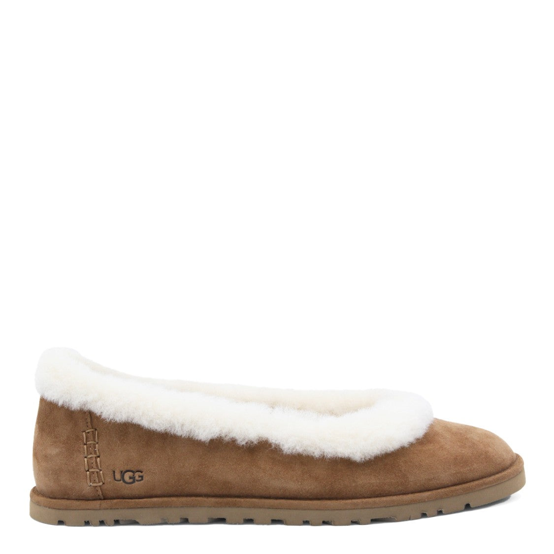 Ugg Suede Shearling Trim Textured Sole Flats