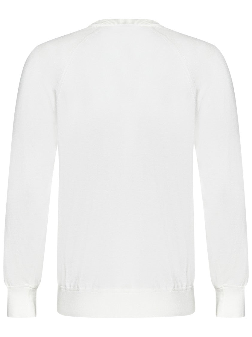 Malo White Crewneck Sweater In Soft Indian Cotton