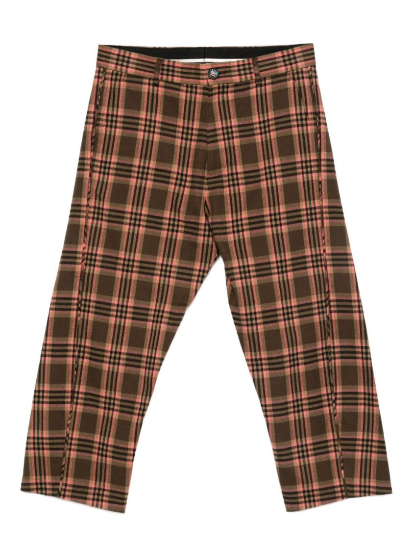 Moschino Cropped Brown Check Trousers